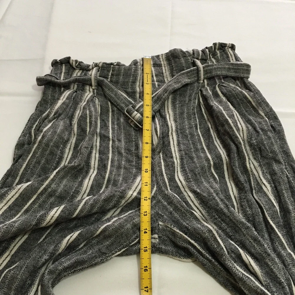 Banana Republic Wide Leg Pants Women 6 Black White Striped Linen Blend Belted